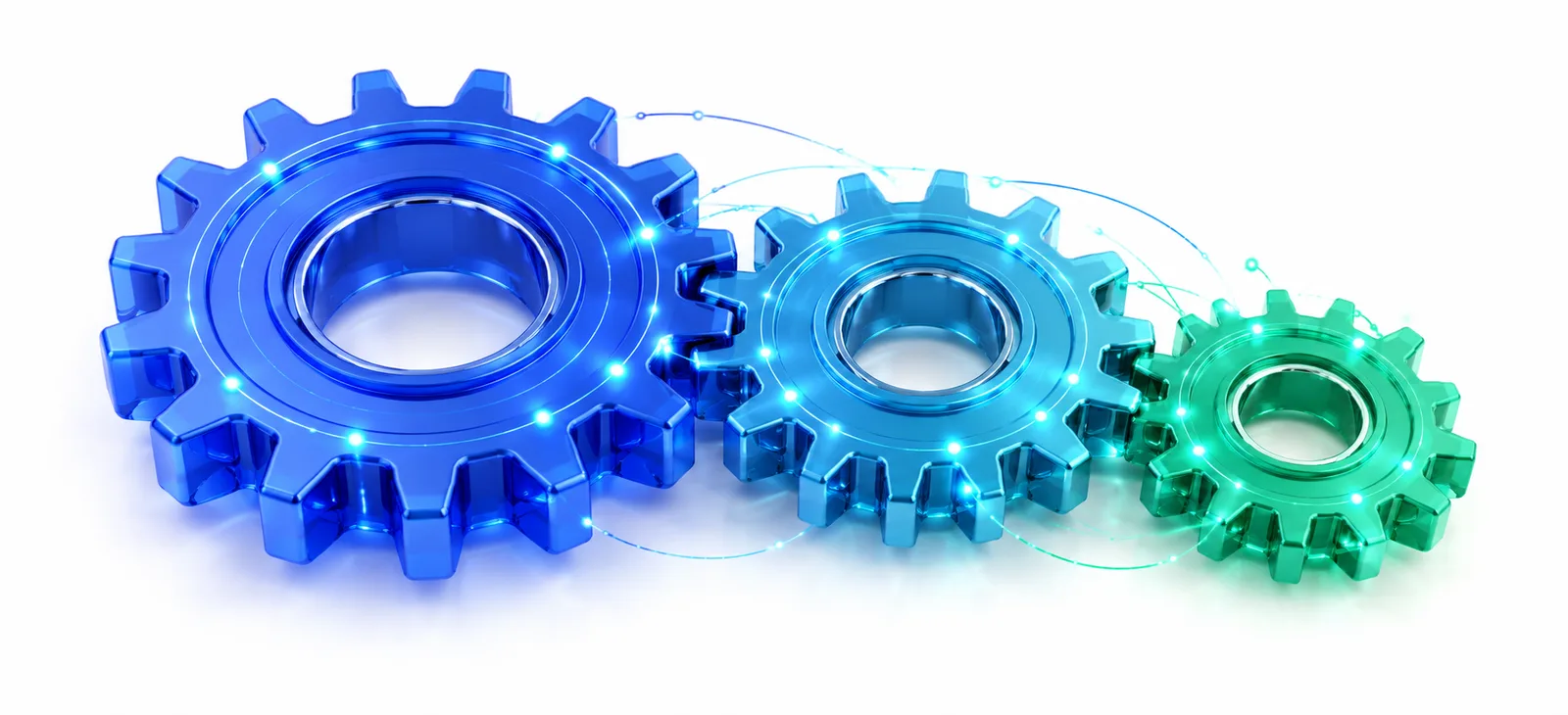 Interlocking gears representing industrial software and automation