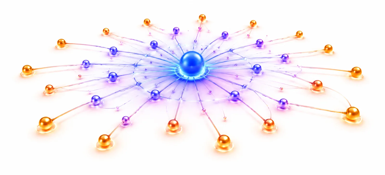 A radial hub-and-spoke network representing dispatch and routing for on-demand platforms